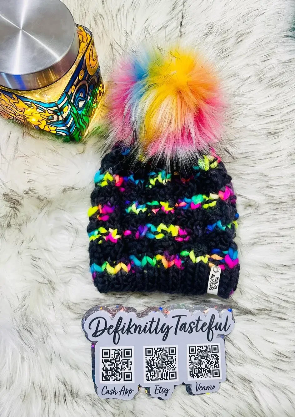 Hand Knit Merino Wool Beanie: Twist Knit Hat with Faux Fur Pom
